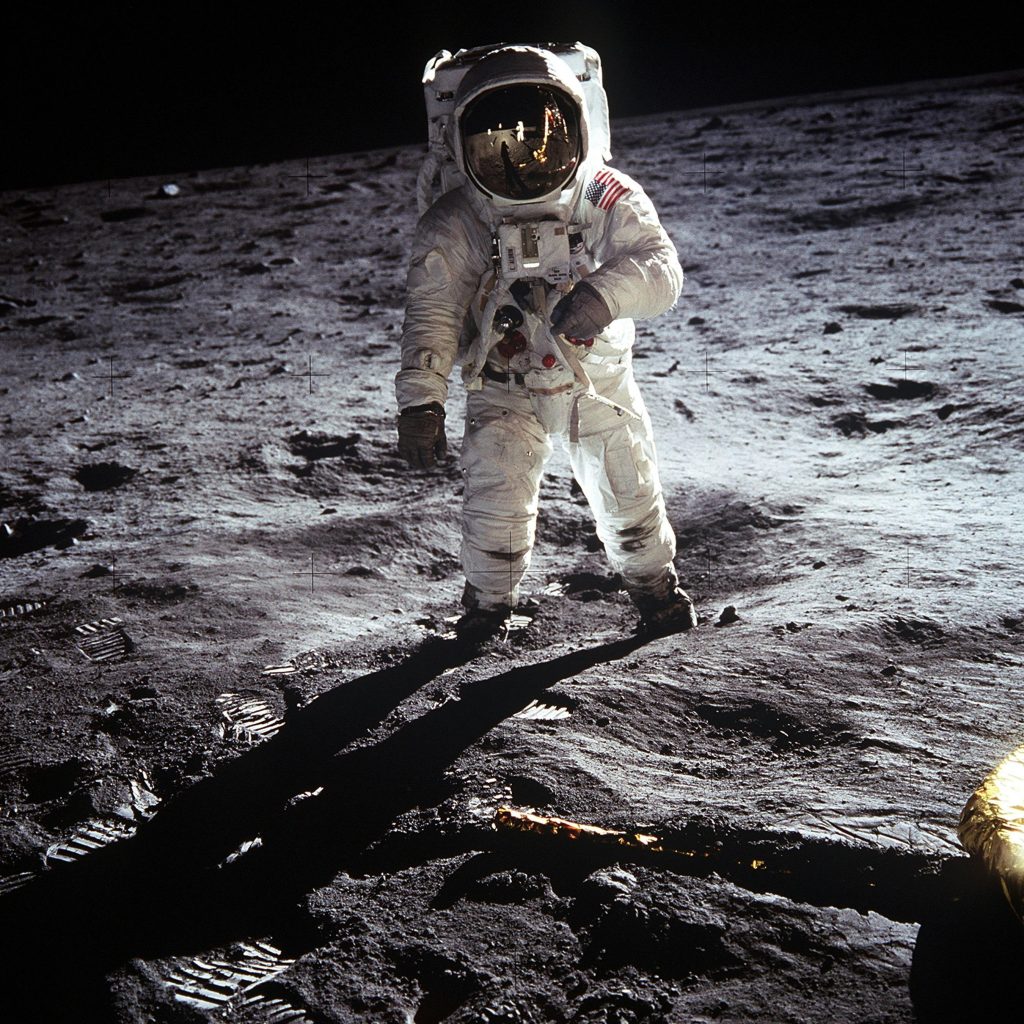 Astronauts exploring the surface during the NASA Moon Mission