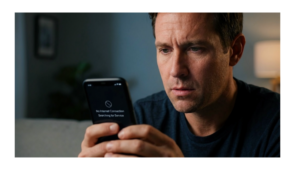 Person checking phone for internet connection during the Solar Storm 2026 event