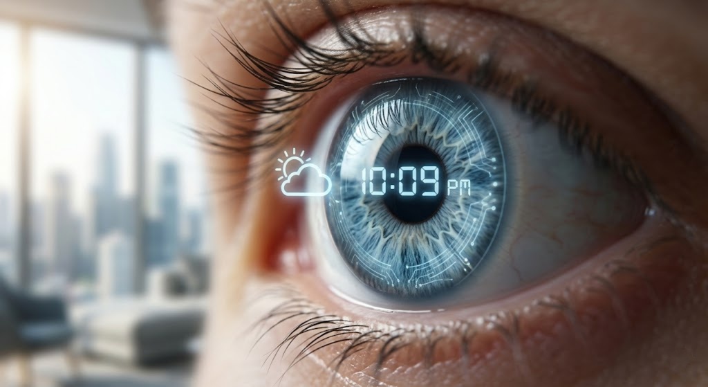 Person navigating a modern city using the new Smart Contact Lenses 2026 feature