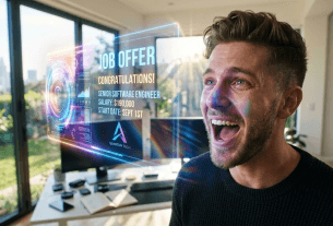 Excited professional checking AI Jobs Future