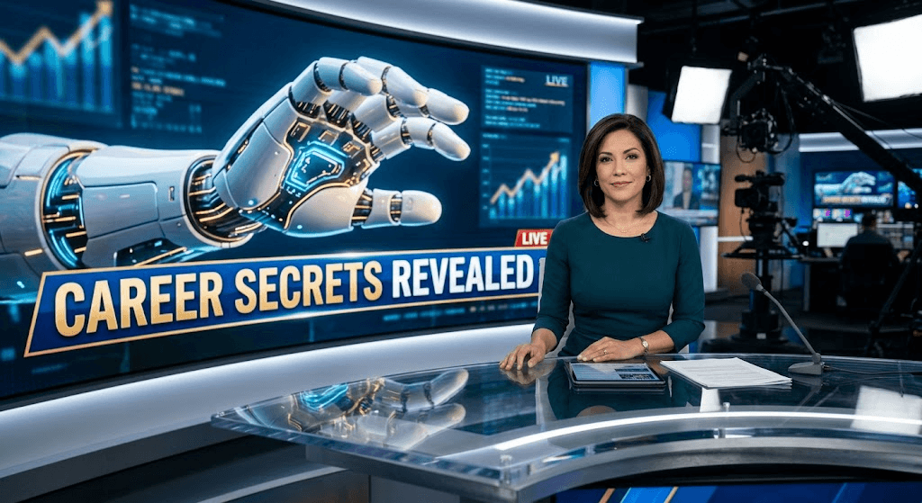 News Anchor reporting on AI Jobs Future
