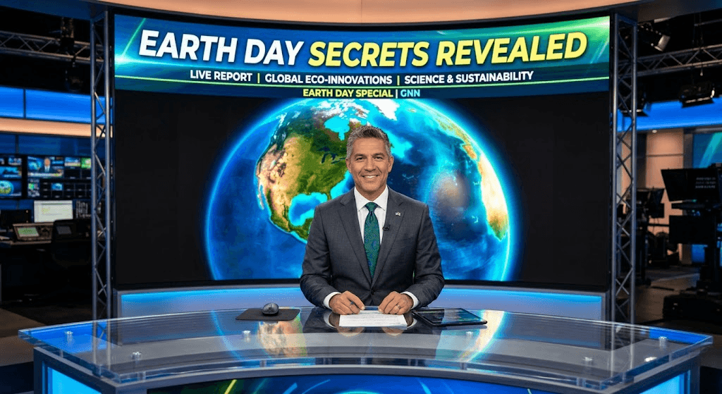 News Anchor reporting on Earth Day 2026
