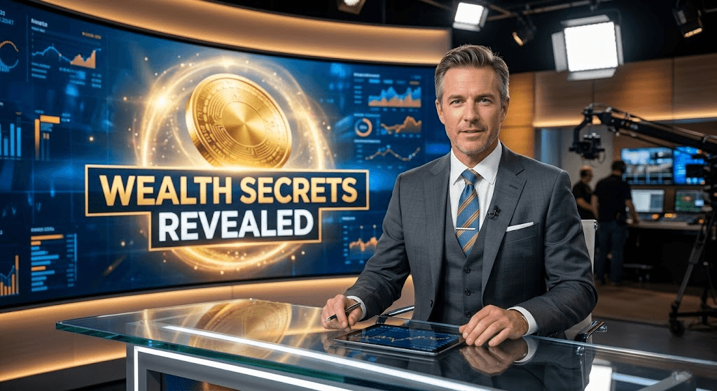 News Anchor reporting on Passive Income Secrets