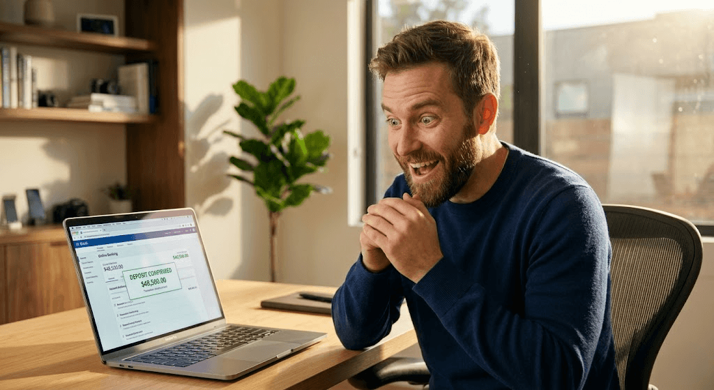 Excited man discovering Passive Income Secrets