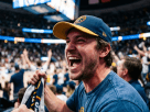 Excited fan reacting to NBA Playoffs 2026 upset