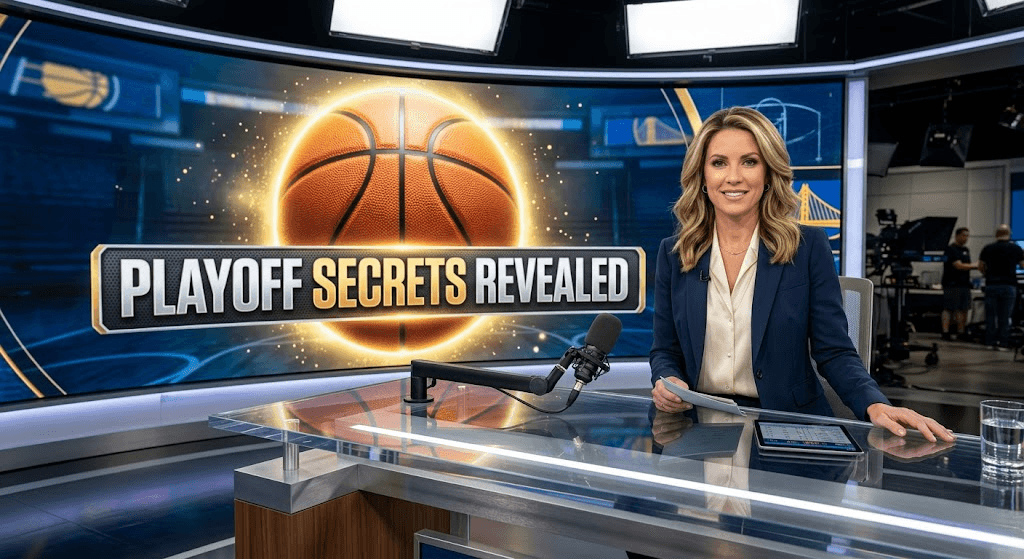 News Anchor reporting on NBA Playoffs 2026