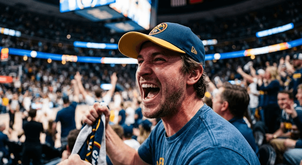 Excited fan reacting to NBA Playoffs 2026 upset