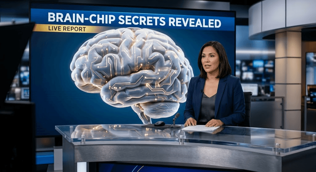 Female News Anchor reporting on Neuralink Human Trials