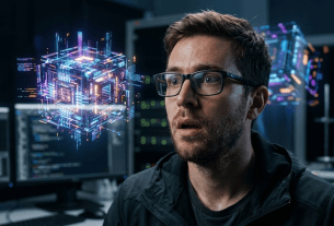 Amazed tech researcher discovering Quantum Computing Secrets