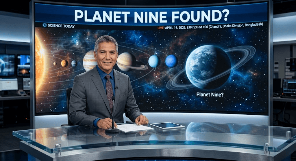 News Anchor reporting on Space Mysteries