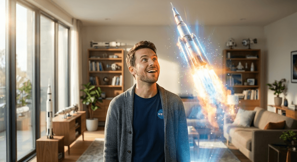 Amazed fan discovering Space Tourism Secrets