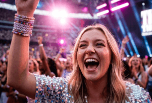 Excited fan cheering for Taylor Swift Eras Tour 2026