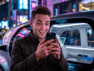 Excited tech fan checking Tesla Robotaxi Update