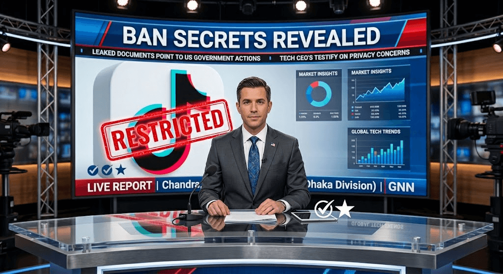 News Anchor reporting on TikTok Ban Update