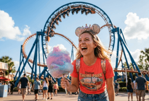 Excited tourist checking Universal Studios News