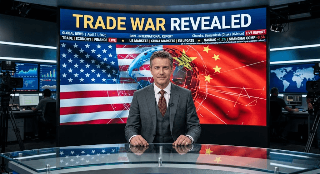 News Anchor reporting on US-China Trade War