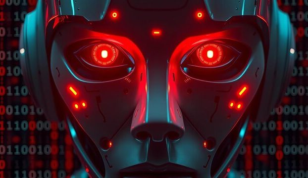 A dark hacker screen showing a dangerous AI malware alert for network safety today