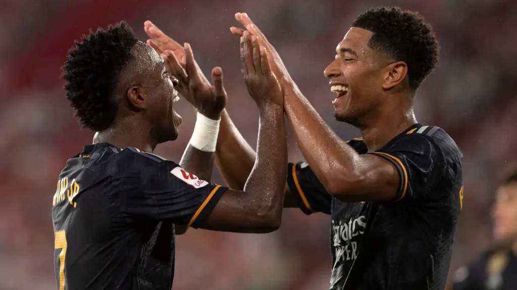 Real Madrid players Jude Bellingham and Vinicius Jr