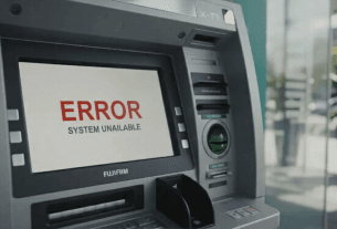 An ATM showing an error during the sudden digital banking crash alert today