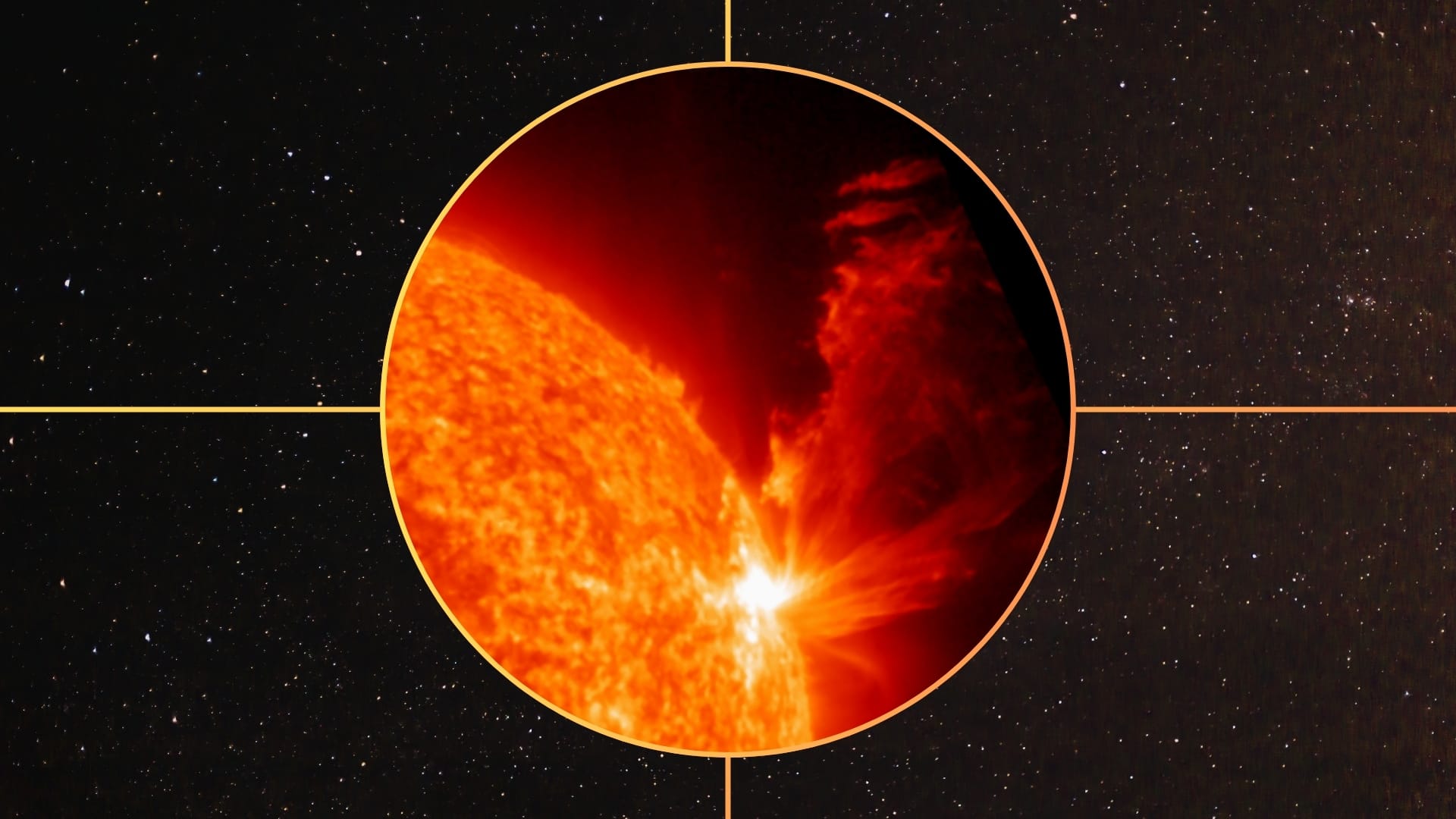 A massive solar flare causing a dangerous solar storm warning for earth