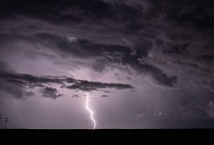 Dark clouds and lightning showing a severe summer storm warning for citizens today