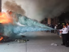 A large protest blocking traffic and disrupting the Mexico City World Cup preparations today