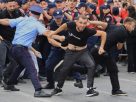 Protesters tearing down fences during the Albanian coastal development protests today